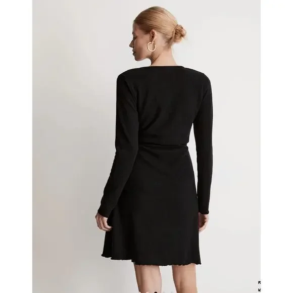 Madewell Ribbed Knit Wrap Mini Dress in black #NI685 Size XS - Picture 3 of 8